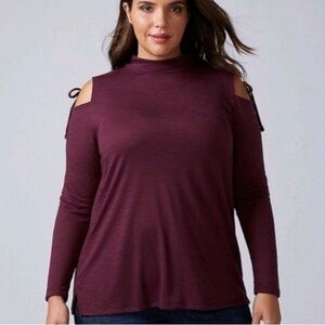 Lane Bryant purple wine colored Long Sleeve Cut Out cold shoulder Blouse